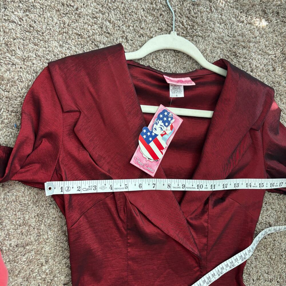 Pinup Couture Burgundy Portrait Collar Swing Dress NWT S Retro Rockabilly Wine - Picture 5 of 16